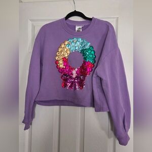 QUEEN OF SPARKLES Purple Sweater with Multicolor Sequin Wreath